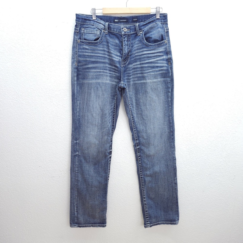 MENS BKE Tyler Straight Jeans Medium Wash Stretch Zip/Button Fly Size 34 x 34